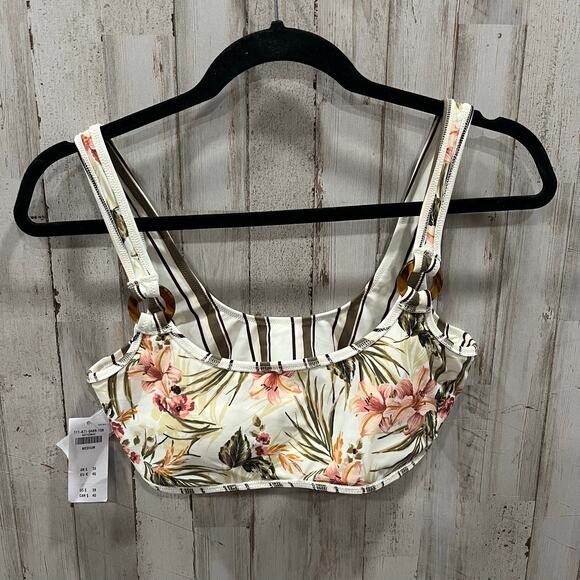 NWT Abercrombie Stripe Floral Reversible Bikini Top Tropical Womens Size Medium - Picture 4 of 5